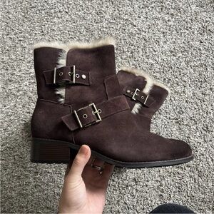 Cole Haan Newburg Neela Round Toe Pull On Booties Womens Brown Casual Boots